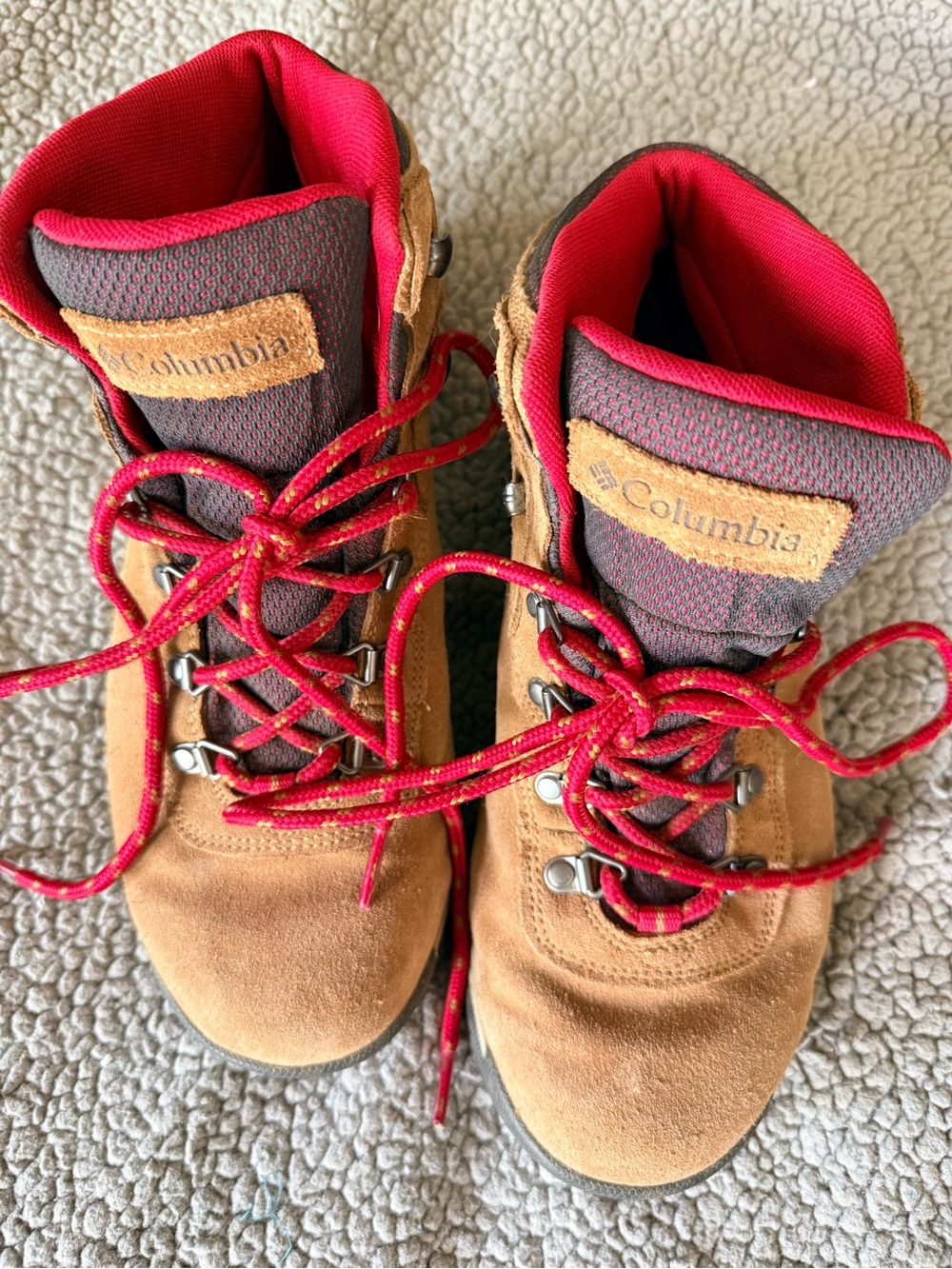 Columbia Brown Suede Hiking Lace-Up Boots with Red Laces